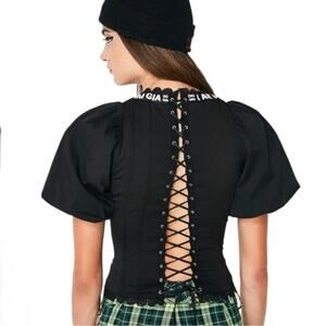 I.AM.GIA Black Chelsey Corset Top Lace up Cropped Chic Casual Size XS